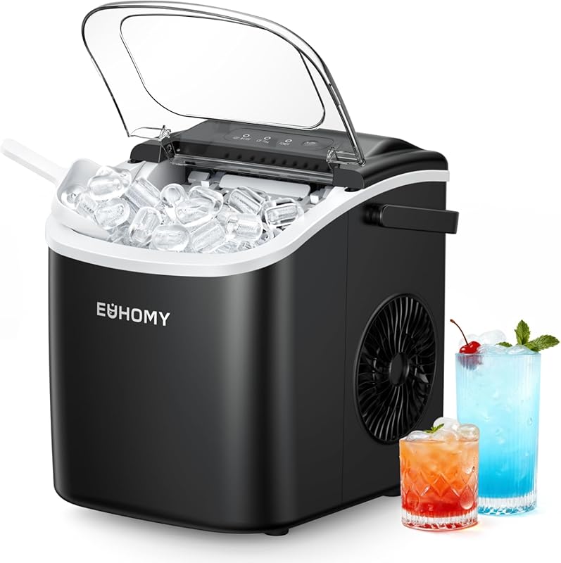 EUHOMY Portable Countertop Ice Maker with Handle, 26 lbs Daily, Auto-C
