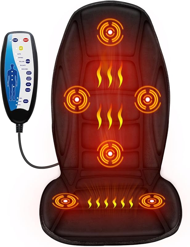 Electric Back Massage Seat Cushion with Heat: 5 Vibrating Modes for Ba