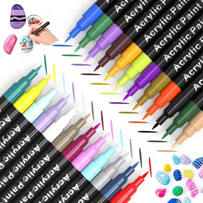 24 Extra Fine Point Acrylic Paint Pens for Rock, Wood, Glass, and DIY 