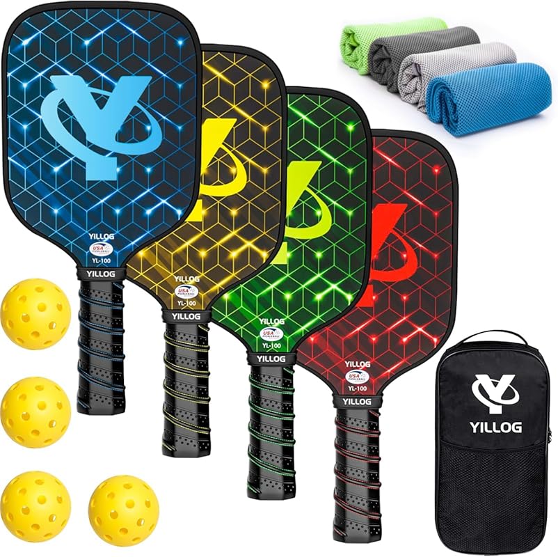 Best USAPA Approved Fiberglass Pickleball Paddle Set of 4 with Balls a