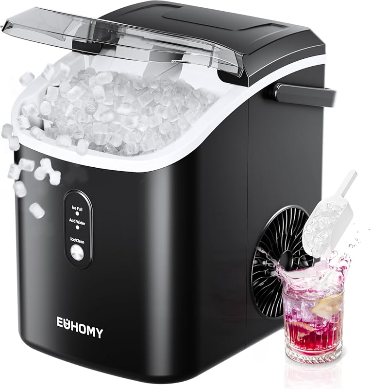 EUHOMY Portable Countertop Nugget Ice Maker, 34 lbs Daily, Auto-Cleani