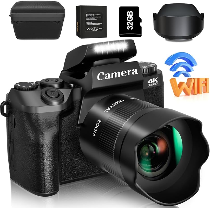 4K Digital Camera with 64MP, WiFi, and Touch Screen for Interior Desig