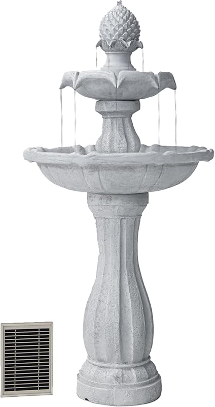 Tall 2-Tier Solar Bird Bath Fountain with Auto-Off Pump for Outdoor Ga