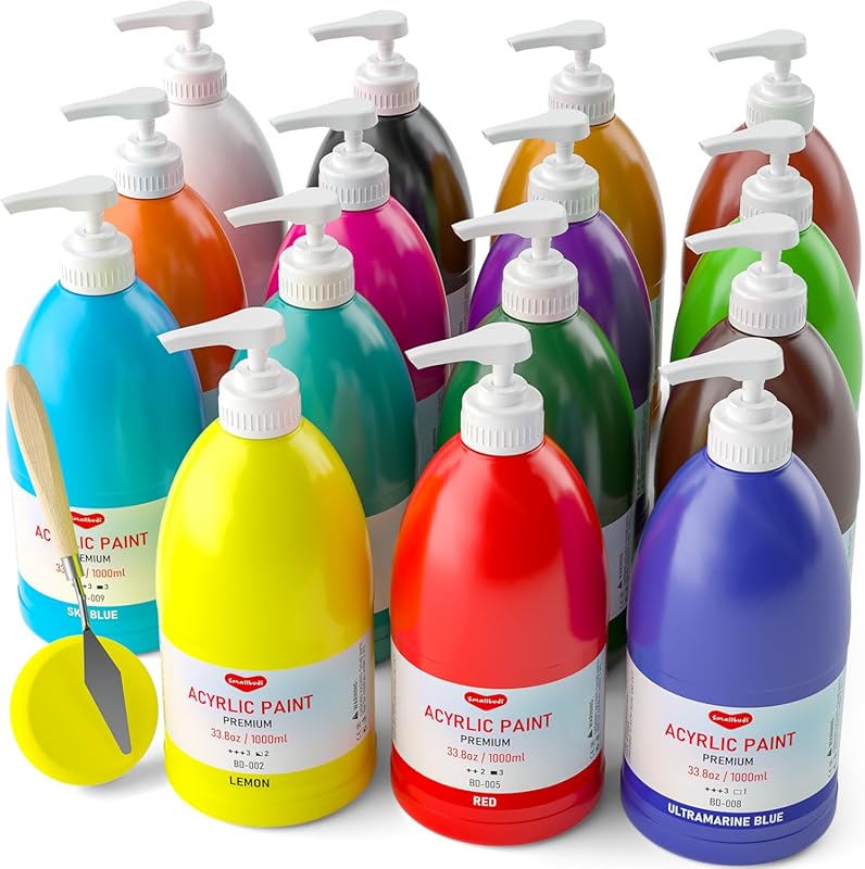 15 Large Acrylic Paint Colors with Pump for Multi-Surface Crafting and