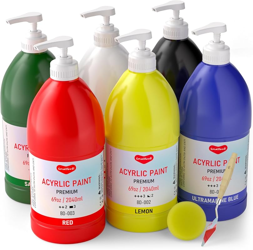 6-Color Large Acrylic Paint Set – 69 oz Total, Non-Toxic for Canvas, W
