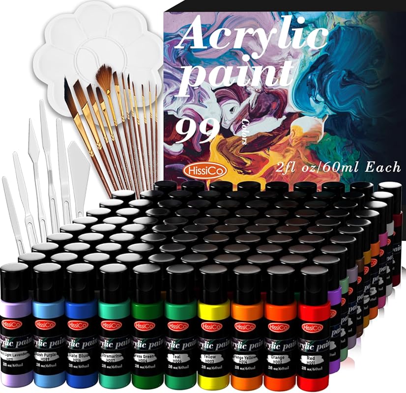 HissiCo 99-Color Acrylic Paint Set: Rich Pigment, Non-toxic, Ideal for