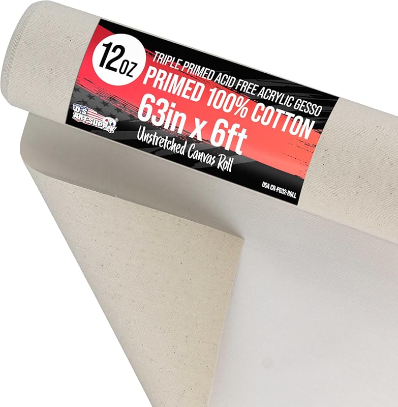 63 Inch x 6 Feet Triple Primed Cotton Canvas Roll for Acrylic and Oil 
