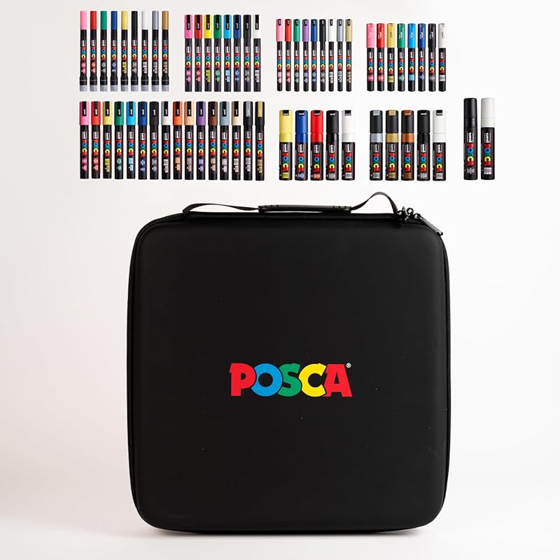 Posca Exclusive Acrylic Paint Markers Gift Set of 62 with Case, Great 