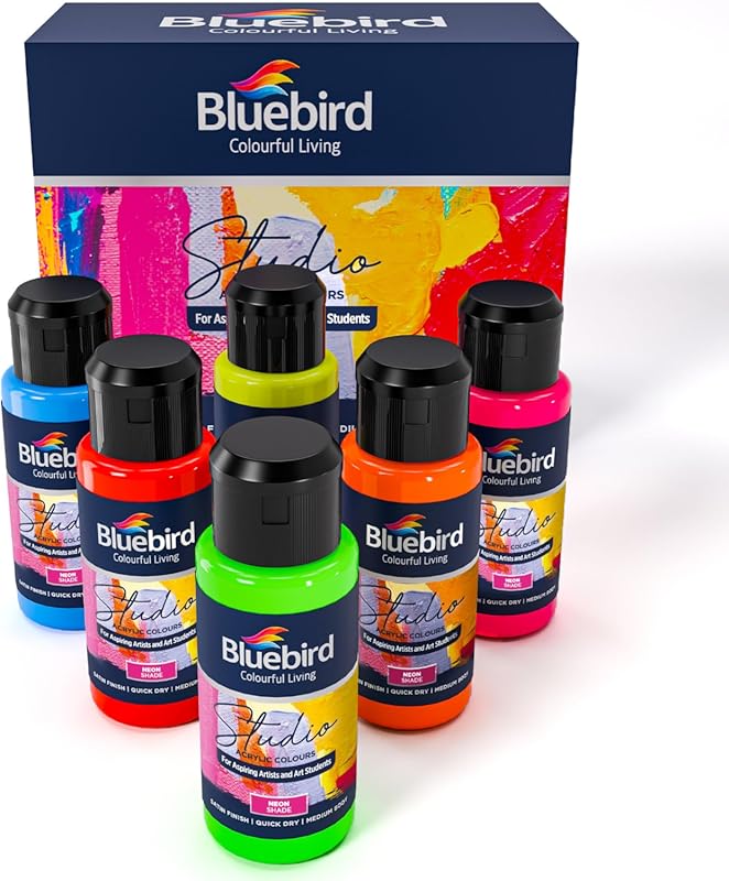 Neon Acrylic Paint 6-Pack, 3.4 Fl Oz Each, Ideal for DIY Crafts and Be