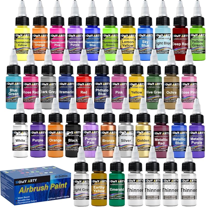 36 Water-Based Acrylic Airbrush Paint Colors and 4 Thinners for Divers