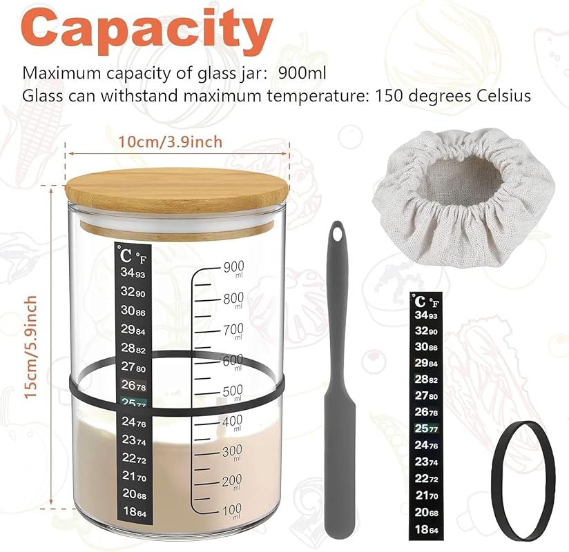 34 oz Sourdough Starter Jar Kit, designed with Enhanced Features for B
