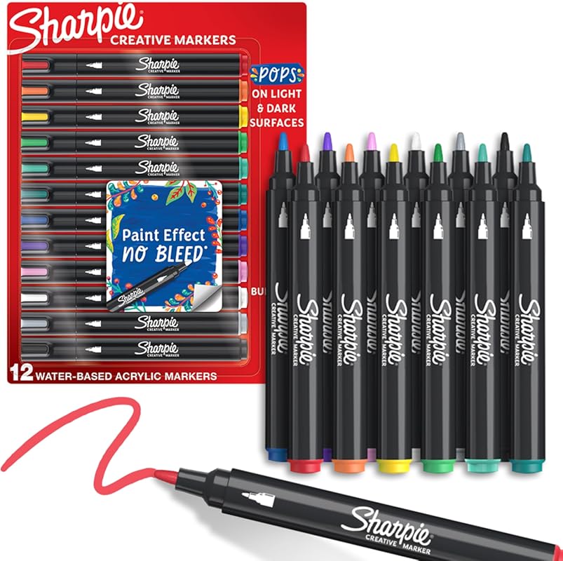 Sharpie Water-Based Acrylic Paint Pens, Bullet Tip, 12 Colors for Kids