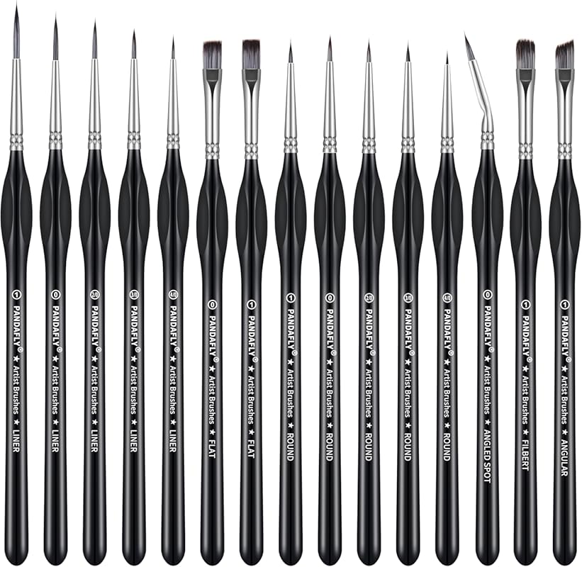PANDAFLY Detail Paint Brushes Set, 15pcs Miniature Brushes for Fine De