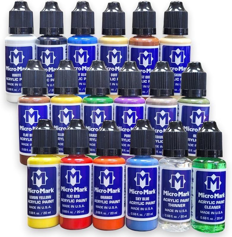 Micro-Mark Basic Color Acrylic Model Paint Set for Models, Miniatures 