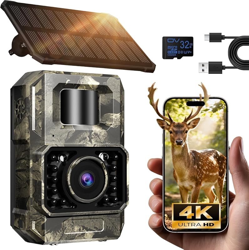MAXDONE Solar WiFi Trail Camera: Best 4K 64MP Hunting Camera with Rech