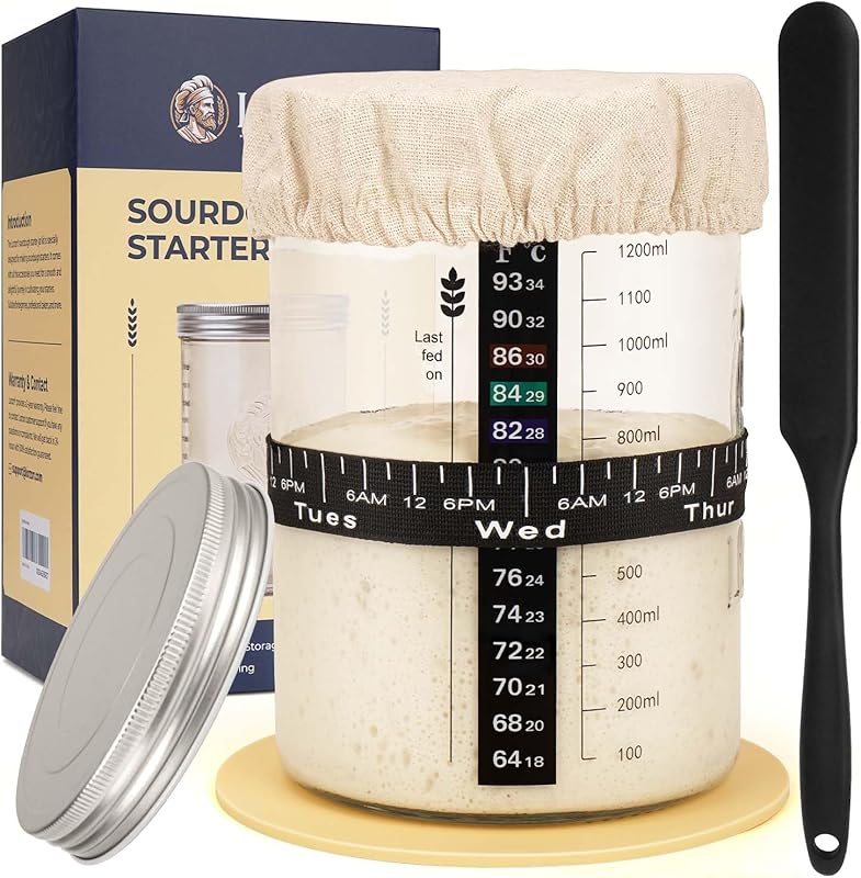 47 oz Large Wide Mouth Sourdough Starter Jar Kit with Feeding Band and