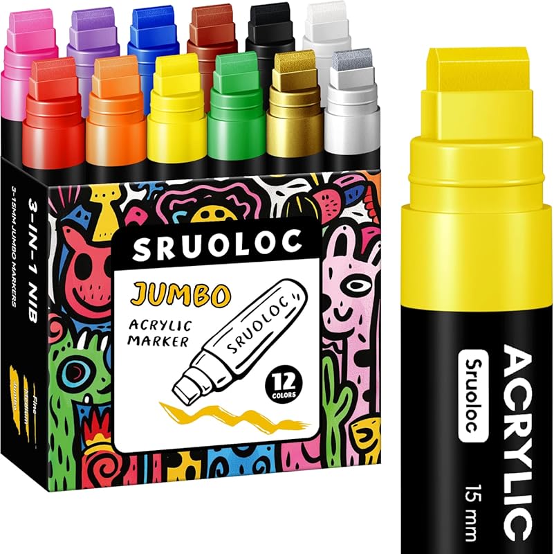 Best Paint Markers for Walls – 12 Colors, 15mm Jumbo Felt Tip for Ston