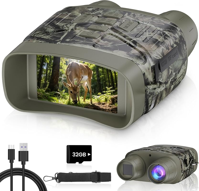 4K Night Vision Binoculars featuring 5000mAh Battery, 32GB Card, and 3