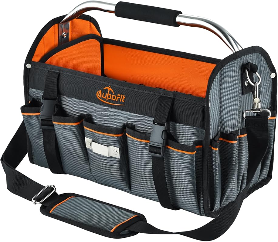 16-Inch Open Top Tool Bag: Thick 1680D Fabric, 29 Pockets, Stainless H