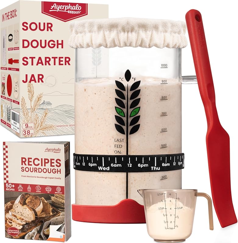 38 oz Wide Mouth Glass Sourdough Starter Jar Kit, with Thermometer and