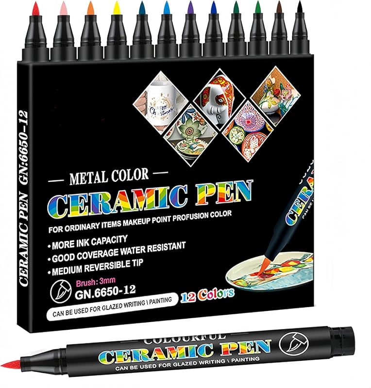 Permanent Marke Ceramics Pens 12 Colors Porcelain Paint Brush Pen for 