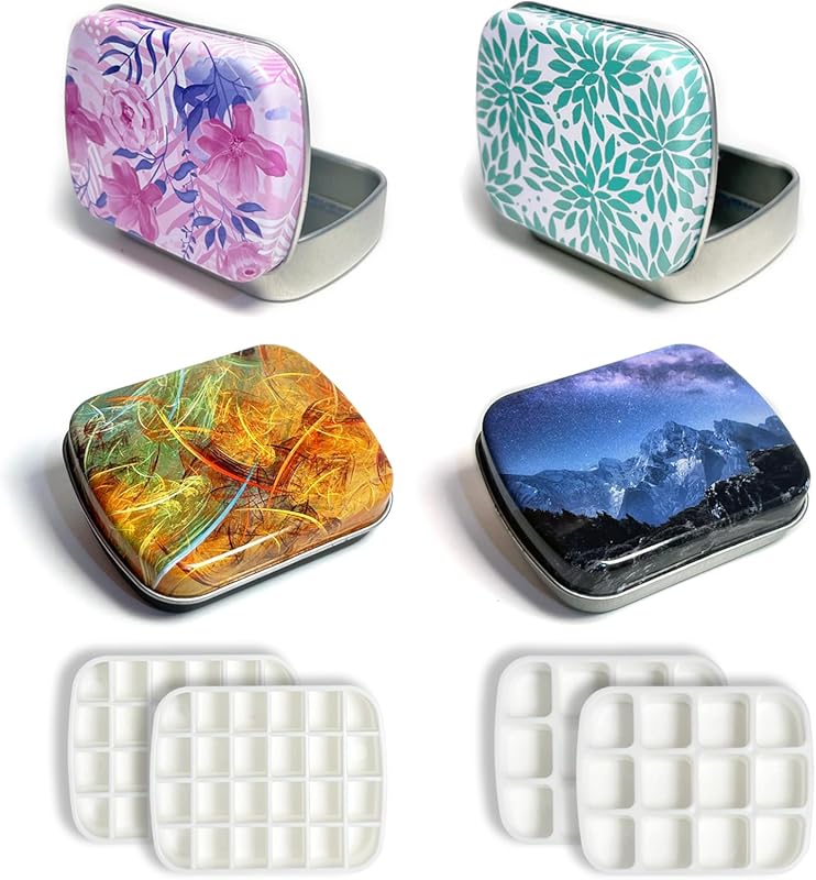 4pcs Travel Paint Palette,12 and 24-Well Empty Mini Watercolor Palette