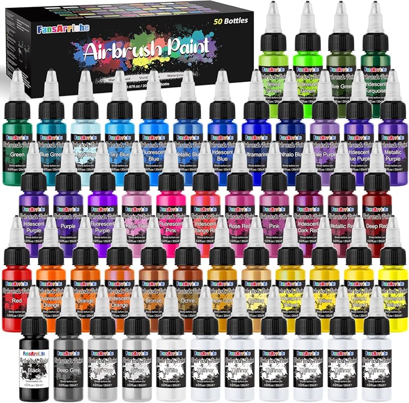 44 Water-Based Acrylic Airbrush Paints: Opaque, Neon, Iridescent Color