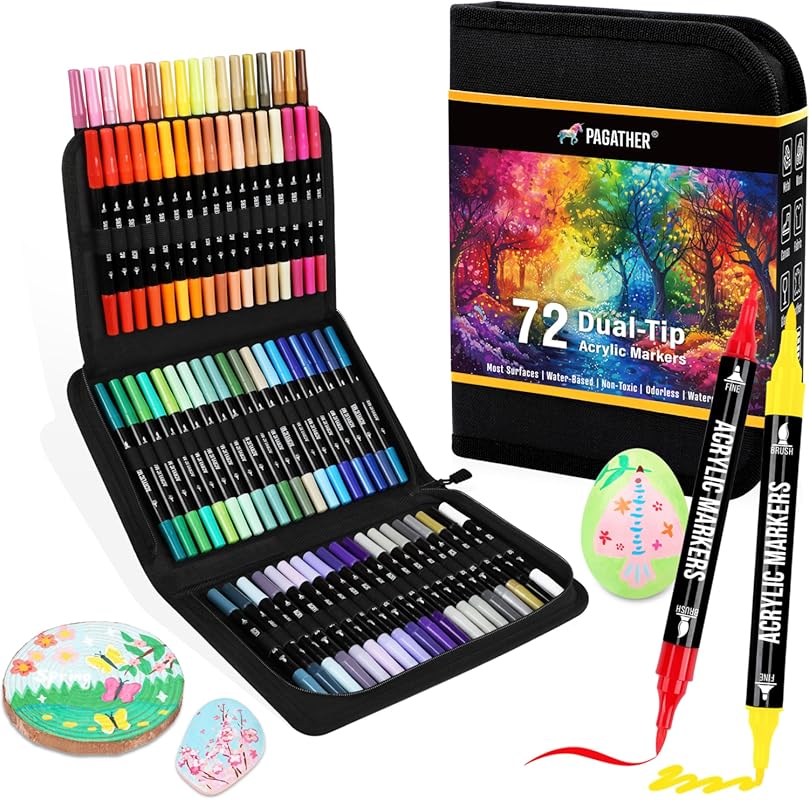 72 Dual Tip Acrylic Paint Markers for Canvas, Stone, and DIY Art