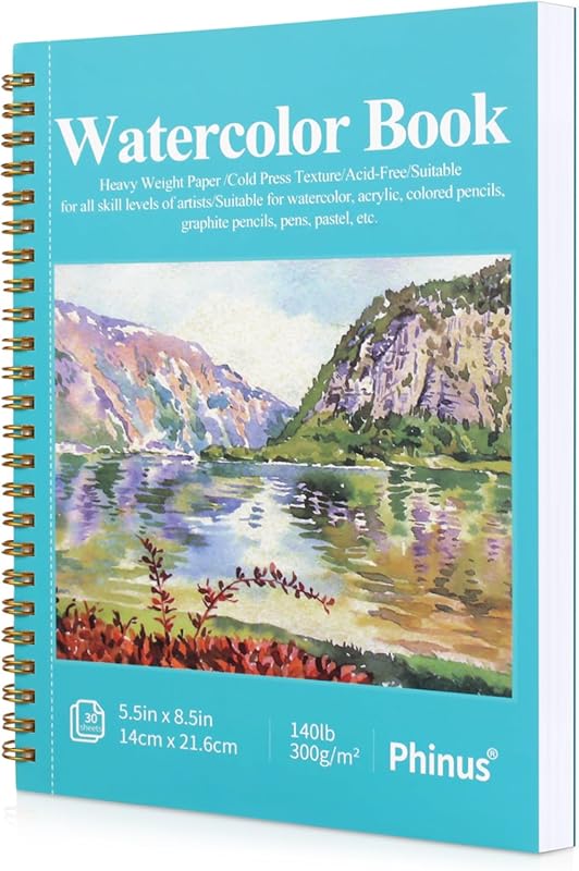 Phinus 30 Sheets Watercolor Sketchbook 5.5 x 8.5 Inch, Watercolor Pape