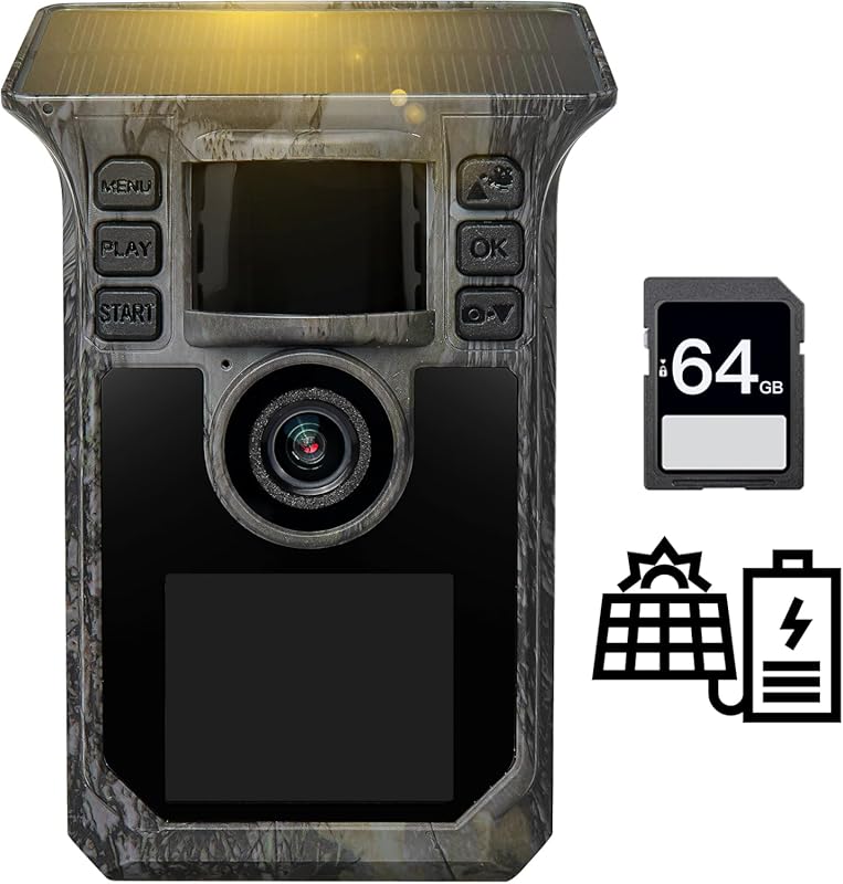 4K 64MP Solar Trail Camera for Bird Watching: Waterproof Night Vision,