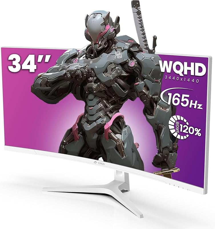 Best 34-inch White Gaming Monitor: CRUA Ultrawide Curved WQHD VA Panel