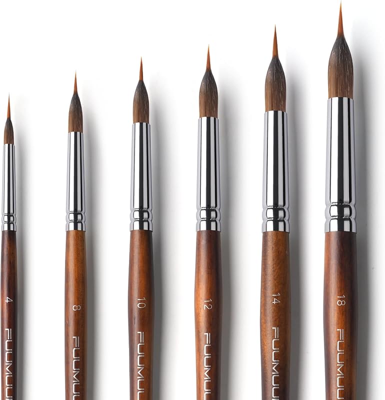 Watercolor Brushes Professional, Fuumuui 6Pcs Extended Needle Point Br