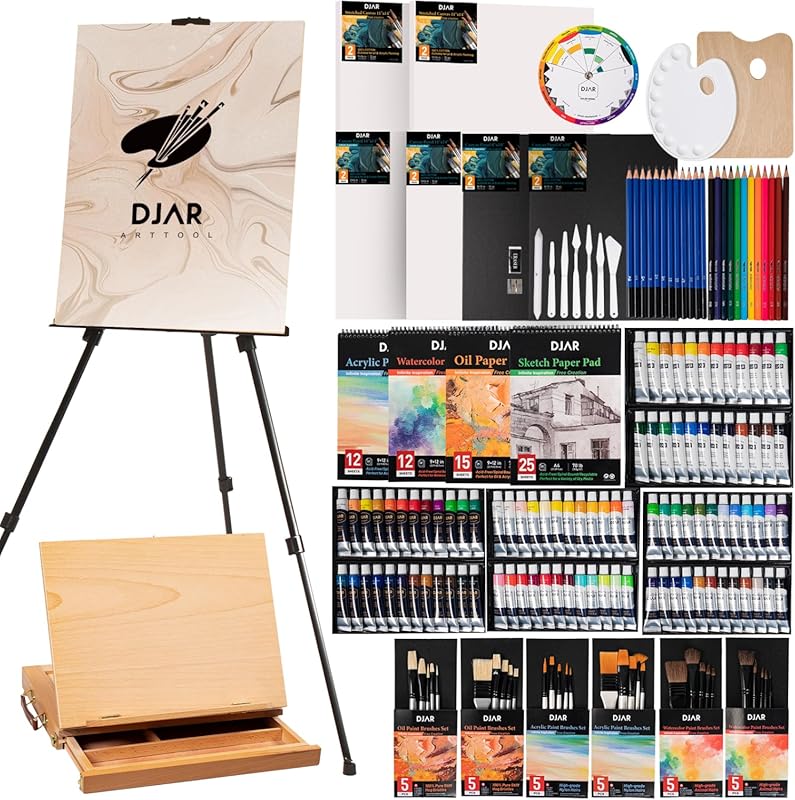 DJAR 174-Piece All-in-One Art Set with Tabletop Easel and 96 Paint Col