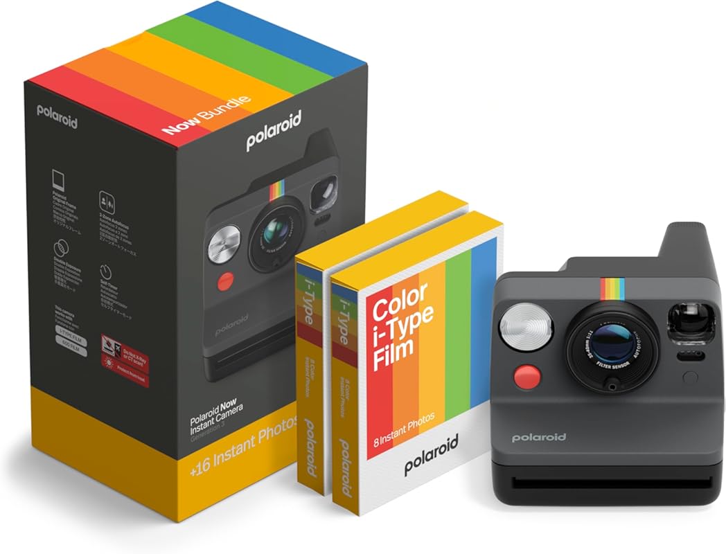 Polaroid Now 3rd Generation I-Type Instant Camera in Black with 16 Col
