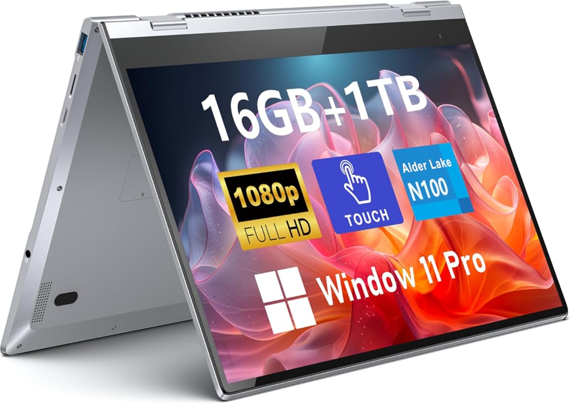 14-inch 2-in-1 Touchscreen Laptop with Intel N100, 16GB RAM, and 1TB S