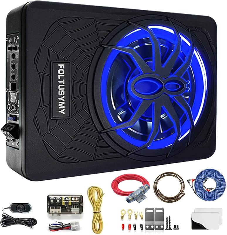 10-Inch Slim Under Seat Powered Car Subwoofer with Built-in Amplifier 