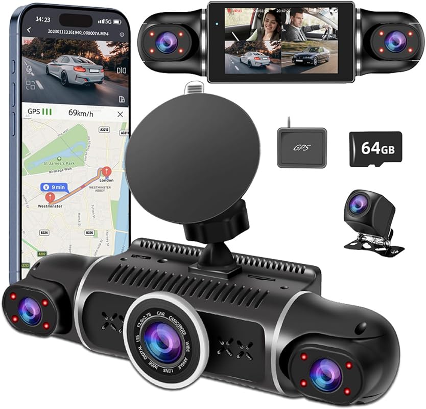 360° 4-Channel Dash Cam: Front & Rear 2K+1080P, Night Vision, GPS, and