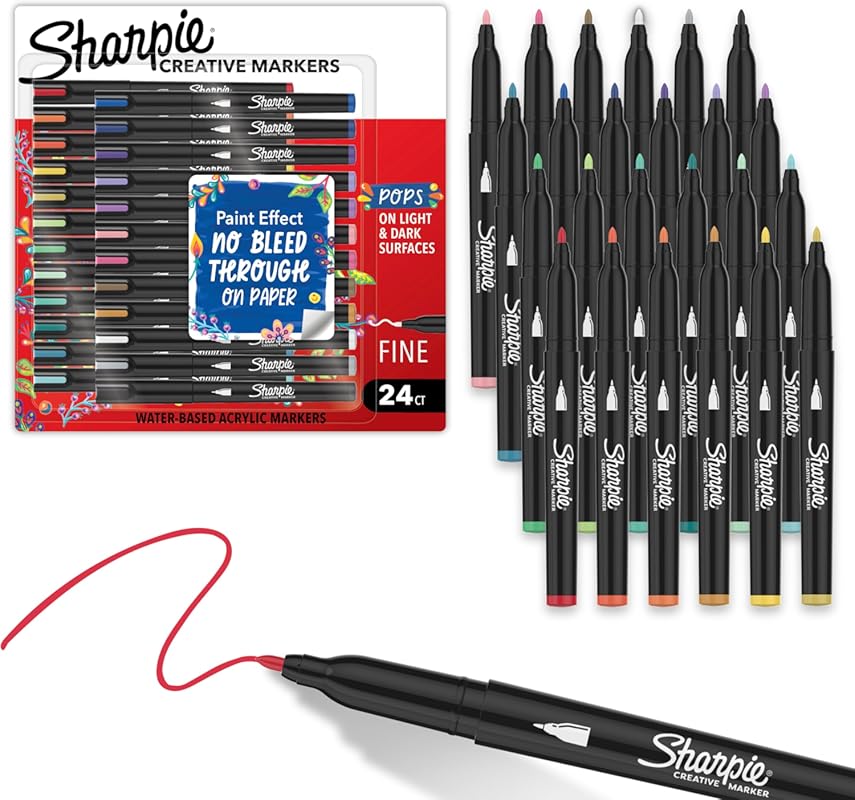 Sharpie Acrylic Paint Marker Variety Pack, Fine Tip, 24 Assorted Color