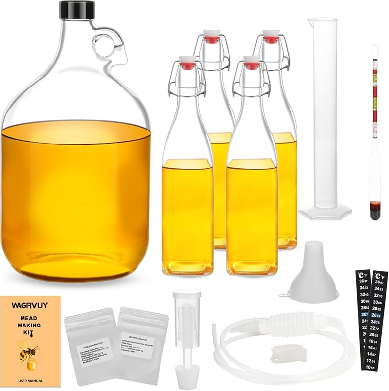 Mead Making Kit for Beginners: 1 Gallon Glass Honey Wine Fermentation 
