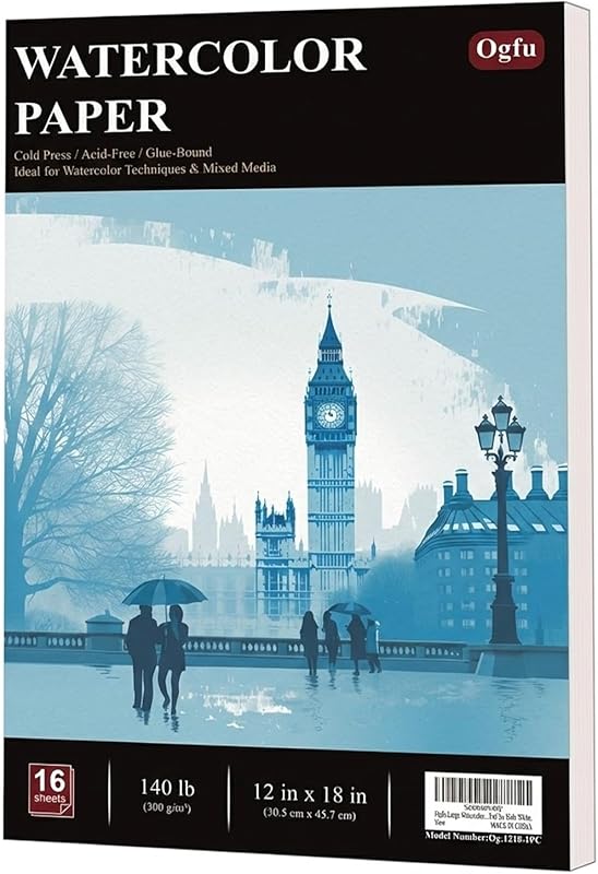 Large Water Color Paper, 12x18 Watercolor Paper Pad 140 lb, 16 Sheets 