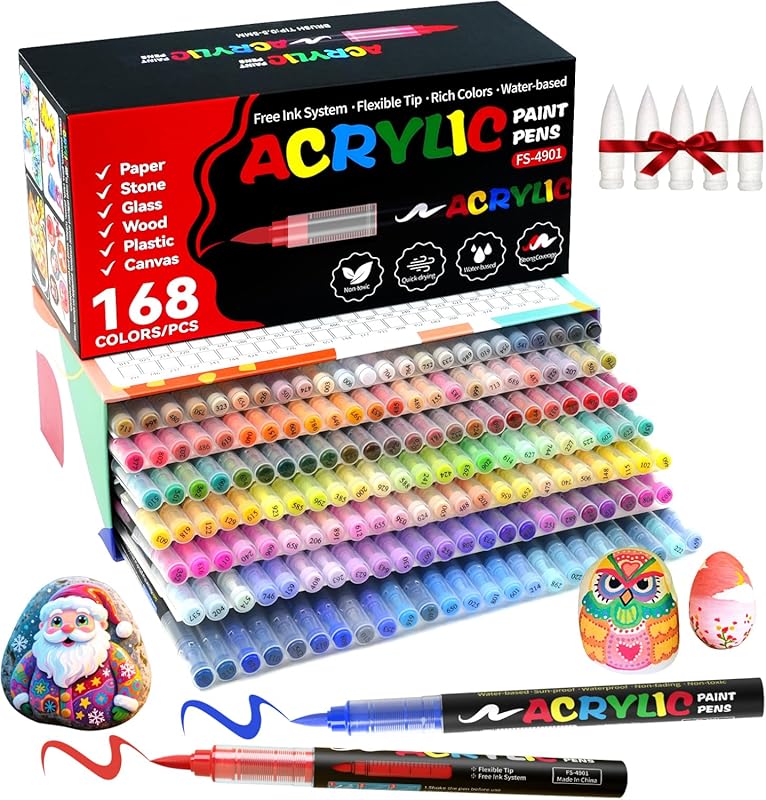 168 Color Acrylic Paint Markers with Soft Brush Tip for Canvas, Wood, 