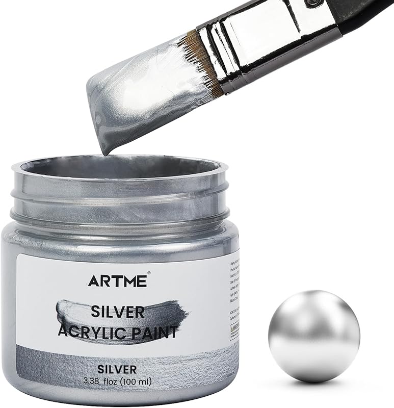 ARTME Metallic Silver Acrylic Paint, 100ml Silver Paint for Art, Hand-