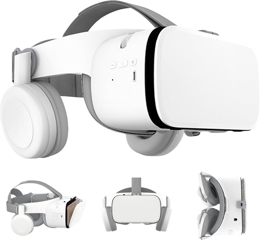 Immersive VR Headset with Bluetooth Headphones for 3D Virtual Reality 