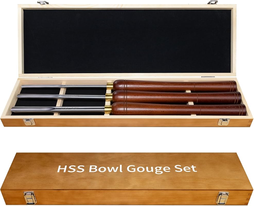 3-Piece HSS Bowl Gouge Lathe Chisel Set for Bowl Turning, Side Grind, 