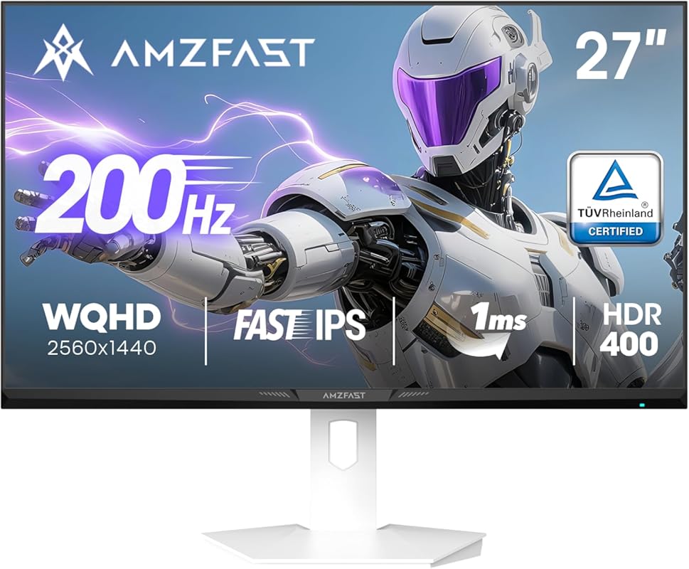 Best 27-inch White Gaming Monitor: Amzfast 1440P QHD Fast IPS, 200Hz w
