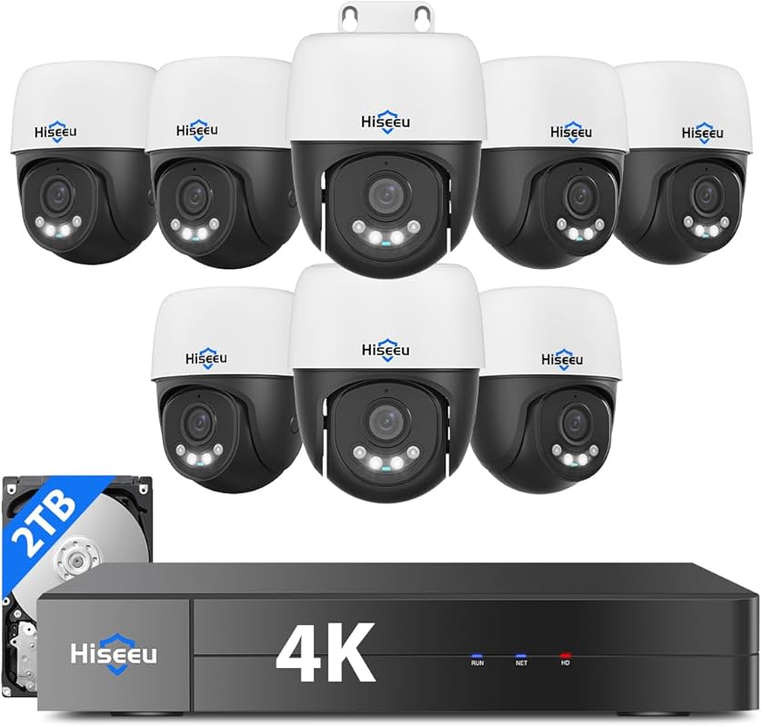 Hiseeu 4K PoE PTZ Security System with 8 Cameras, Human/Vehicle Detect