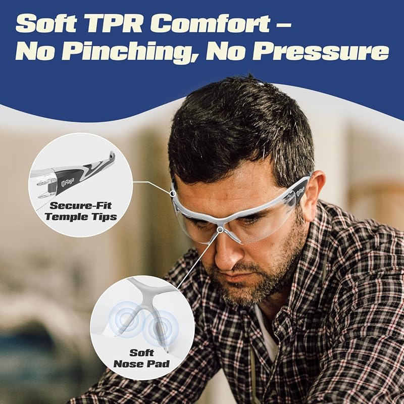 Flaya Safety Glasses for Men & Women Anti-Fog ANSI Z87.1 UV400 Protect