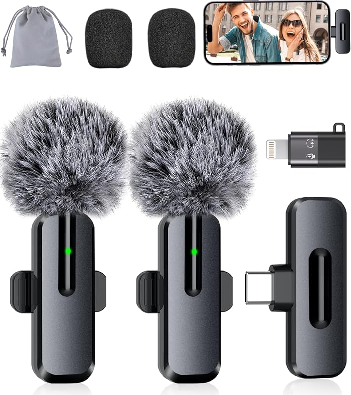 Wireless Mini Lavalier Microphone (2-Pack) for iPhone, iPad, Android w
