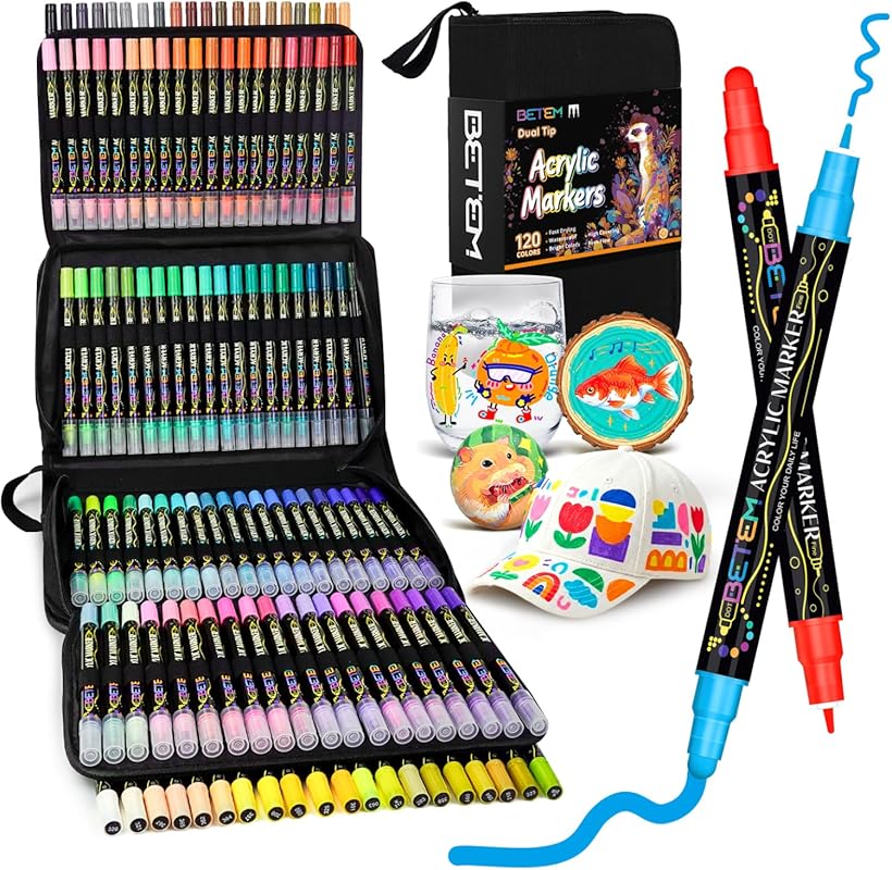 Dual-Tip Acrylic Paint Markers for DIY Crafts on Fabric, Stone, and Ce
