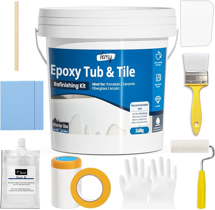 Durable, Waterproof, Quick-Dry Gloss White Epoxy Paint Kit for Bathtub